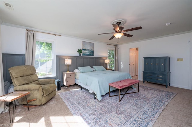 1130 Crystalwood Cir, Chesapeake, VA 23320 - bedroom with carpet floors, crown molding, ceiling fan, and multiple windows