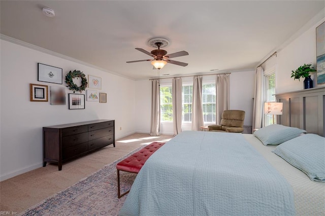 1130 Crystalwood Cir, Chesapeake, VA 23320 - bedroom featuring crown molding, baseboards, a ceiling fan, and light colored carpet