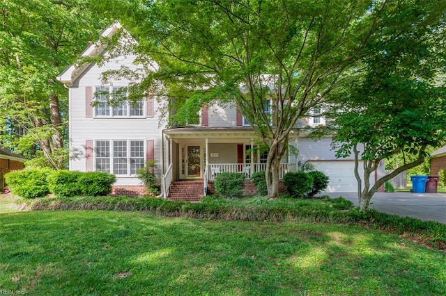1130 Crystalwood Cir, Chesapeake, VA 23320 - traditional-style home featuring a garage, a front lawn, a porch, and driveway