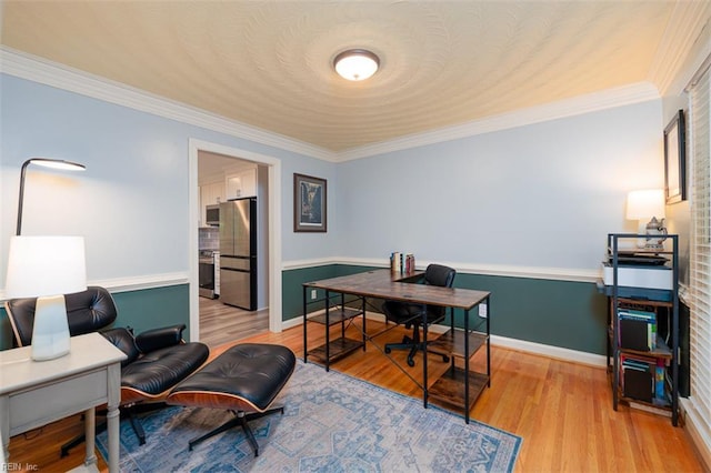1130 Crystalwood Cir, Chesapeake, VA 23320 - office area featuring baseboards, ornamental molding, and light wood-style flooring