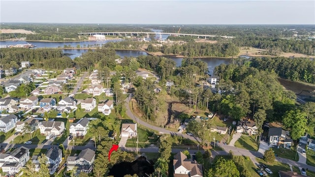 aerial view with a water view and a residential view