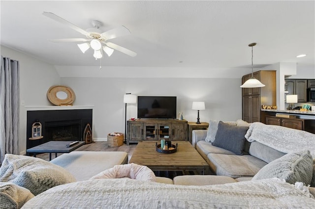 8550 Tidewater Dr Unit I2, Norfolk, VA 23503 - living room featuring baseboards, ceiling fan, recessed lighting, and wood finished floors