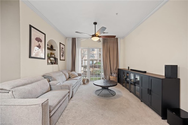 1400 Granby St Unit 117, Norfolk, VA 23510 - living room featuring crown molding, a ceiling fan, and light carpet