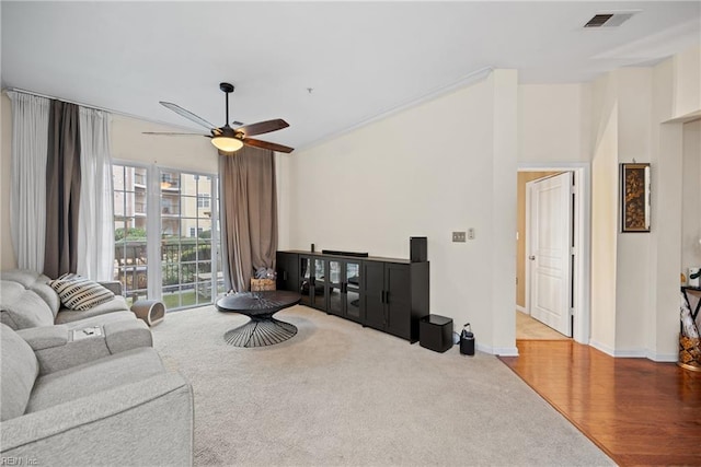 1400 Granby St Unit 117, Norfolk, VA 23510 - living room with baseboards, a ceiling fan, carpet floors, and visible vents