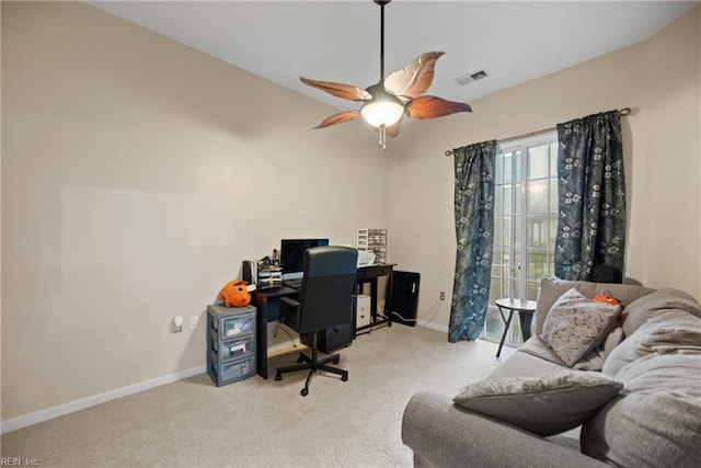 1400 Granby St Unit 117, Norfolk, VA 23510 - office with carpet flooring, a ceiling fan, baseboards, and visible vents