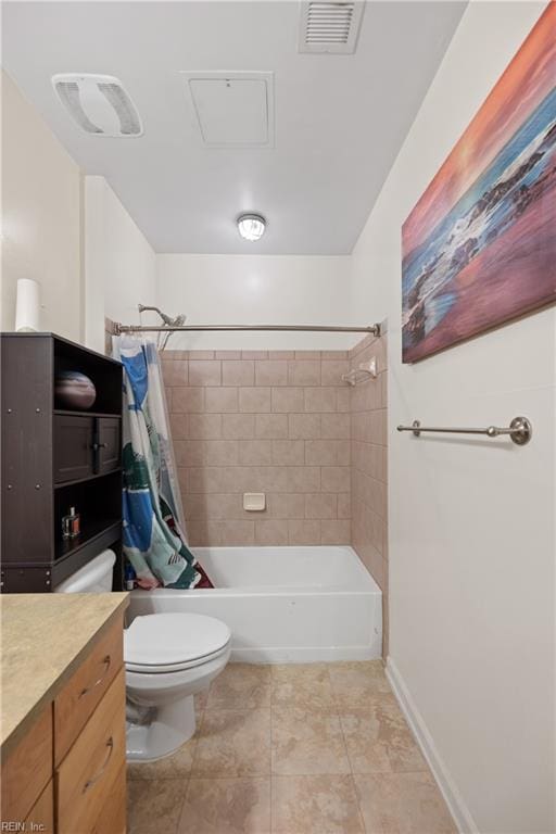 1400 Granby St Unit 117, Norfolk, VA 23510 - full bathroom with visible vents, shower / bath combo, vanity, tile patterned floors, and toilet