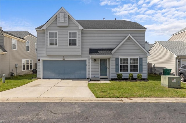 159 Stoney Ridge Ave, Suffolk, VA 23435 - traditional-style home featuring an attached garage, roof with shingles, a front yard, and concrete driveway