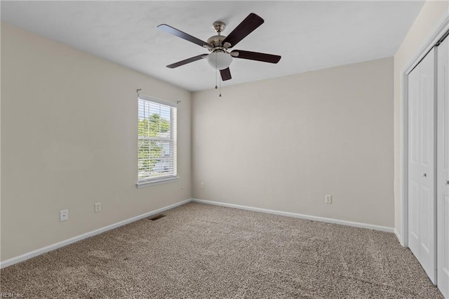 159 Stoney Ridge Ave, Suffolk, VA 23435 - unfurnished bedroom featuring a closet, visible vents, baseboards, ceiling fan, and carpet flooring