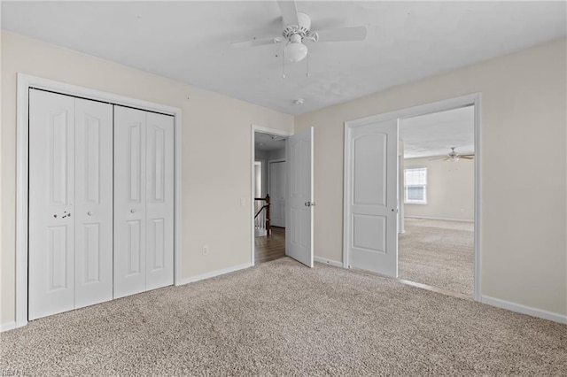 159 Stoney Ridge Ave, Suffolk, VA 23435 - unfurnished bedroom featuring carpet floors, a ceiling fan, baseboards, and a closet