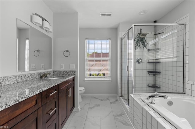 159 Stoney Ridge Ave, Suffolk, VA 23435 - full bath with visible vents, a stall shower, vanity, toilet, and marble finish floor