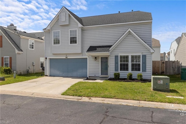 159 Stoney Ridge Ave, Suffolk, VA 23435 - traditional-style home featuring driveway, roof with shingles, a garage, fence, and a front lawn