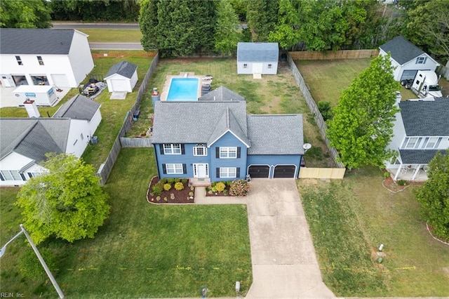 drone / aerial view with a residential view