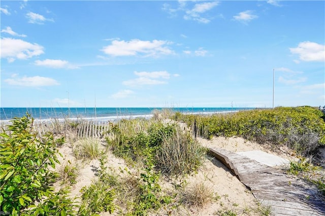 view of water feature with a view of the beach