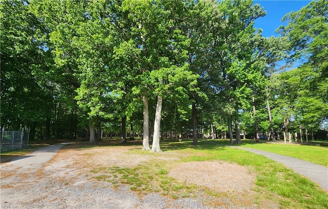 view of home's community featuring a yard and fence