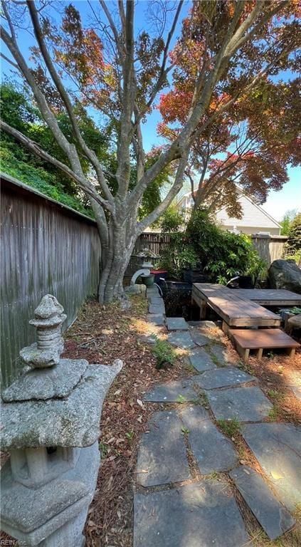 view of yard with a fenced backyard