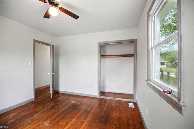 1 Polaris St, Hampton, VA 23669 - unfurnished bedroom featuring baseboards, visible vents, hardwood / wood-style flooring, and a closet