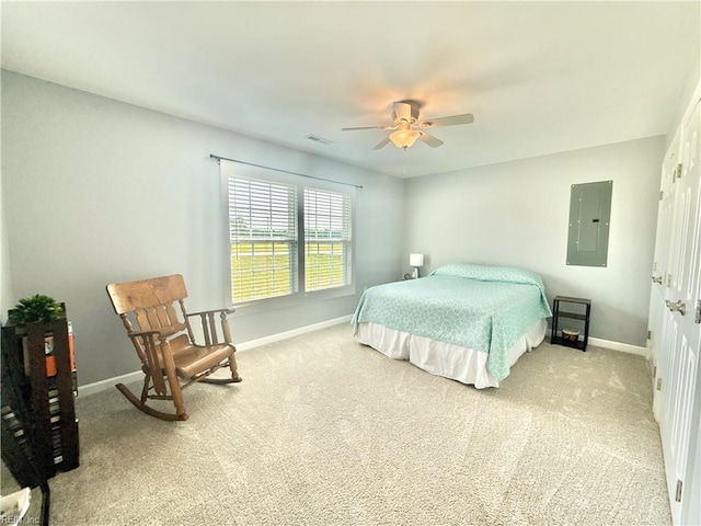 107 Mill Creek Rd, Edenton, NC 27932 - carpeted bedroom with electric panel, baseboards, and a ceiling fan