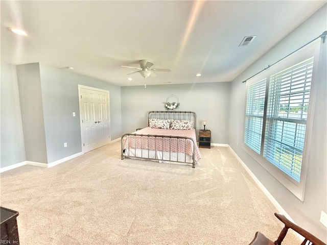 107 Mill Creek Rd, Edenton, NC 27932 - bedroom featuring carpet flooring, baseboards, recessed lighting, and ceiling fan