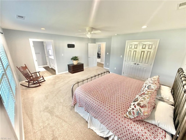 107 Mill Creek Rd, Edenton, NC 27932 - carpeted bedroom featuring recessed lighting, a closet, baseboards, a ceiling fan, and ensuite bathroom