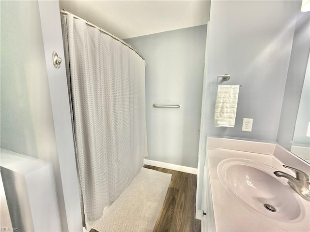 107 Mill Creek Rd, Edenton, NC 27932 - bathroom with wood finished floors, vanity, and a shower with curtain