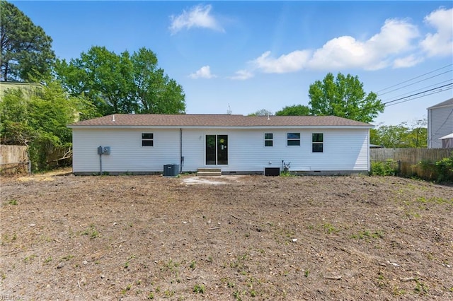 725 Burgesses Ln, Virginia Beach, VA 23452 - rear view of house featuring entry steps, fence, central air condition unit, and crawl space