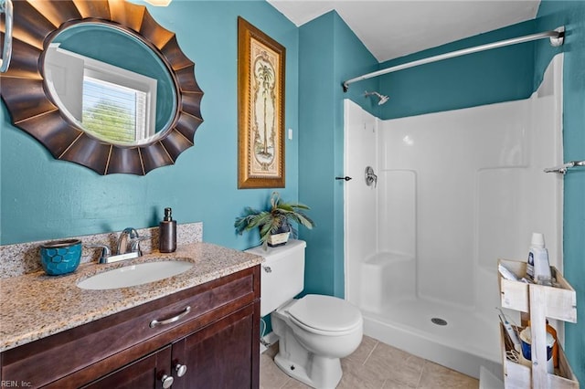 1101 Revelstroke Ct, Virginia Beach, VA 23454 - bathroom featuring tile patterned floors, a stall shower, toilet, and vanity