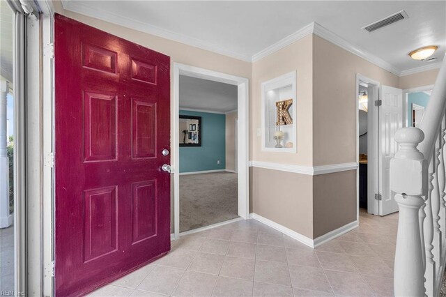 1101 Revelstroke Ct, Virginia Beach, VA 23454 - entrance foyer featuring baseboards, crown molding, light tile patterned flooring, and light carpet