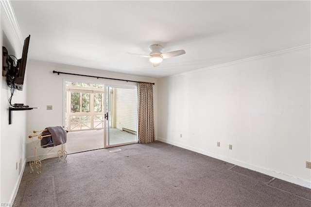 200 Moodys Run, Williamsburg, VA 23185 - carpeted empty room featuring ornamental molding, ceiling fan, and baseboards