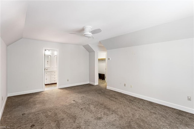 200 Moodys Run, Williamsburg, VA 23185 - additional living space with vaulted ceiling, carpet flooring, ceiling fan, and baseboards