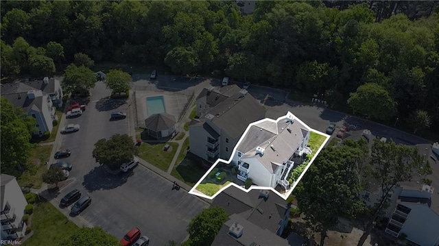 aerial view with a wooded view