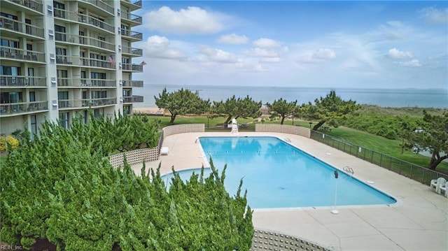 2830 Shore Dr Unit 900, Virginia Beach, VA 23451 - pool with a water view, fence, and a patio