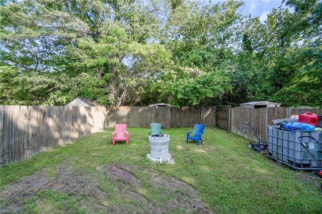 view of yard with a fenced backyard