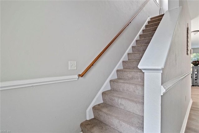staircase featuring wood finished floors