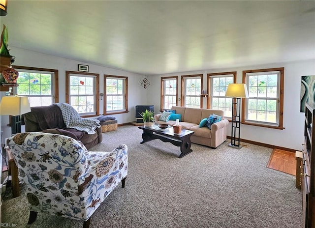 carpeted living room with baseboards and a wealth of natural light
