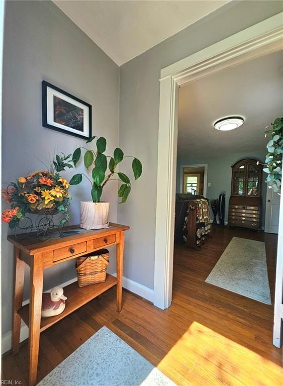 interior space with baseboards and wood finished floors