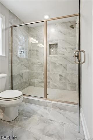 3009 Ridge Dr, Toano, VA 23168 - full bath with marble finish floor, a stall shower, and toilet