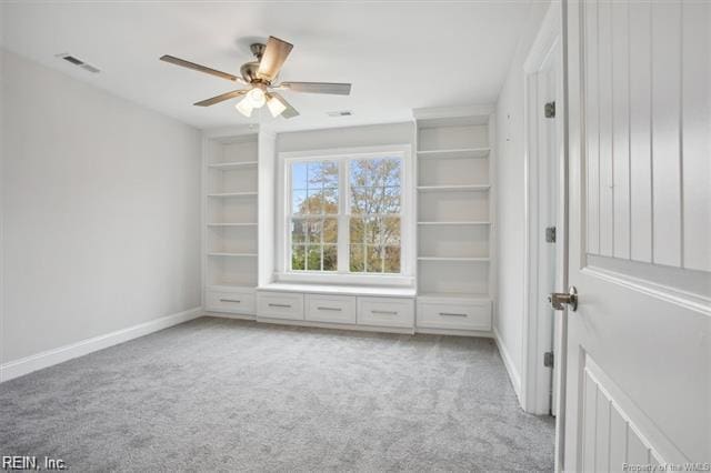3009 Ridge Dr, Toano, VA 23168 - unfurnished bedroom featuring baseboards, visible vents, a ceiling fan, and light colored carpet