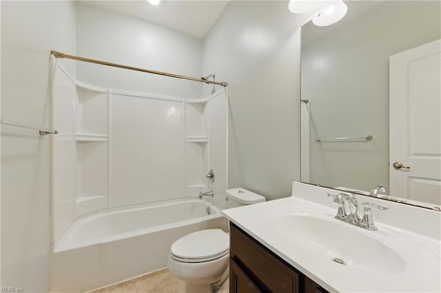 full bathroom featuring toilet, tub / shower combination, and vanity