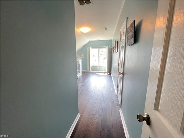 1304 Fernham Ln, Chesapeake, VA 23322 - hall with baseboards, wood-type flooring, vaulted ceiling, and visible vents