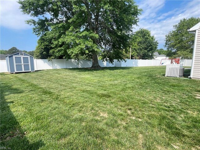 1304 Fernham Ln, Chesapeake, VA 23322 - view of yard with a fenced backyard, an outbuilding, and a shed
