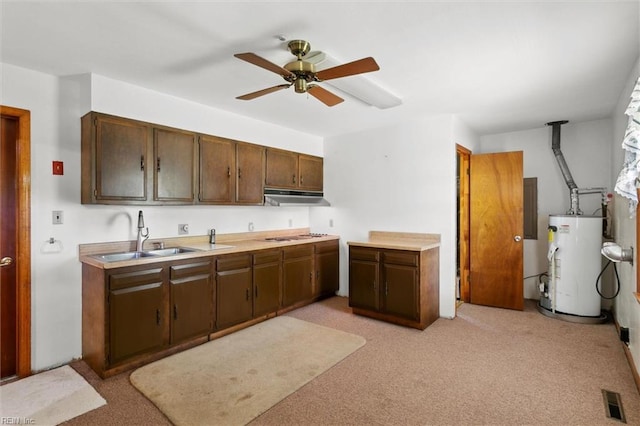1365 Old Buckroe Rd, Hampton, VA 23663 - kitchen with ceiling fan, a sink, gas water heater, light countertops, and under cabinet range hood