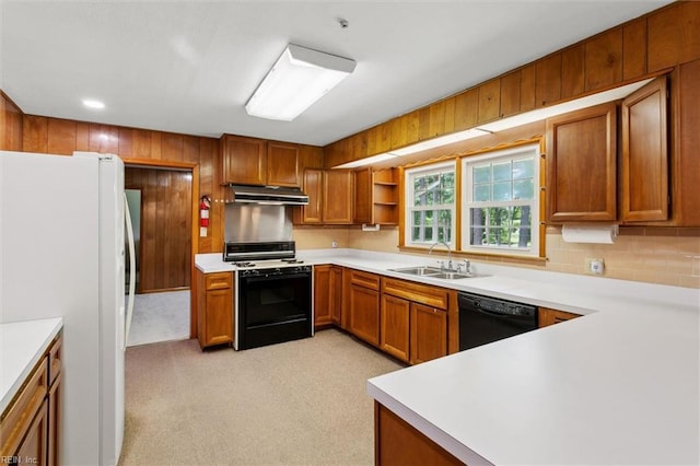 1365 Old Buckroe Rd, Hampton, VA 23663 - kitchen with a sink, dishwasher, range with gas stovetop, freestanding refrigerator, and under cabinet range hood