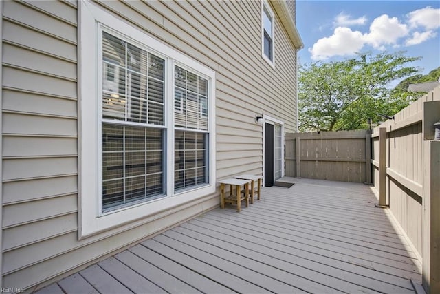 wooden terrace featuring fence
