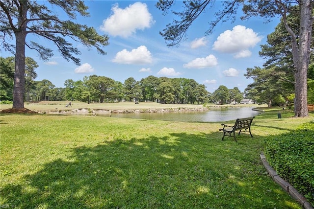 view of yard with a water view