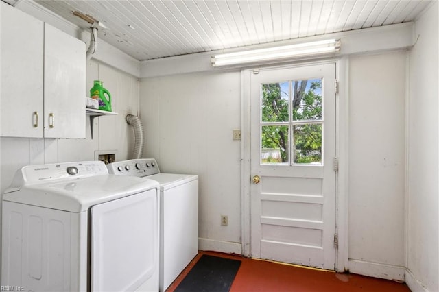 1312 E Norcova Dr, Norfolk, VA 23502 - laundry room featuring baseboards, washer and clothes dryer, cabinet space, and wood ceiling