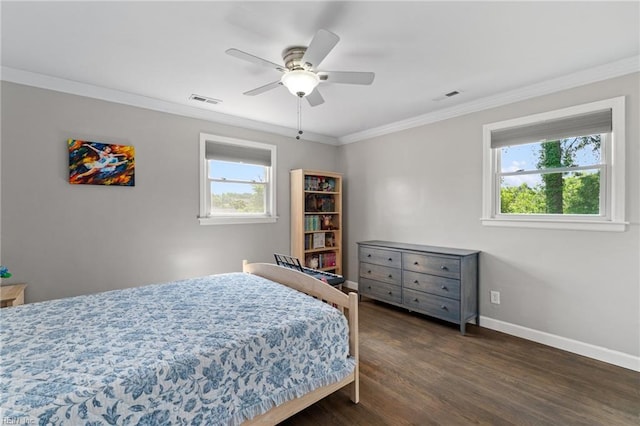 5013 Finn Rd, Virginia Beach, VA 23455 - bedroom featuring crown molding, dark wood-style flooring, baseboards, and visible vents