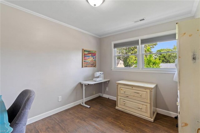 5013 Finn Rd, Virginia Beach, VA 23455 - office space featuring dark wood-style flooring, baseboards, visible vents, and ornamental molding