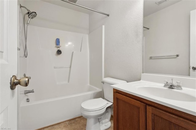 bathroom featuring bathing tub / shower combination, vanity, toilet, and visible vents