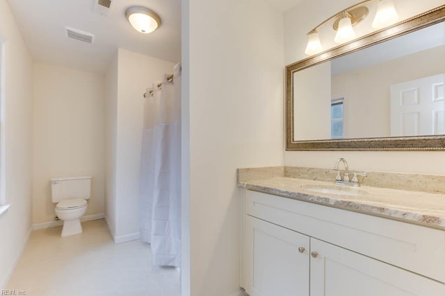 106 Running Man Trl, Yorktown, VA 23693 - bathroom with visible vents, vanity, baseboards, toilet, and a shower with shower curtain
