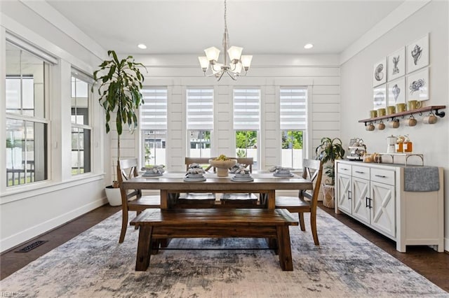2245 Chamberino Dr, Virginia Beach, VA 23456 - dining space featuring baseboards, a notable chandelier, a healthy amount of sunlight, and visible vents